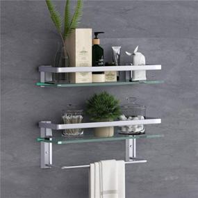 img 4 attached to VOLPONE 15.7in Glass Bathroom Shelf with Towel Bar - Wall Mounted Glass Shower Shelf with Towel Rack Holder (2 Tier, Silver)