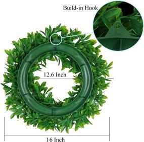 img 3 attached to 🌿 Pauwer Artificial Green Wreath 16" - Best Front Door Outdoor Decoration for Home Office, Weddings, Parties, and Christmas