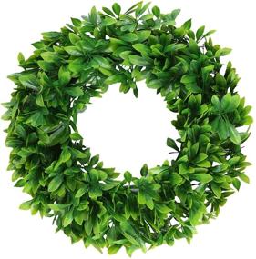 img 4 attached to 🌿 Pauwer Artificial Green Wreath 16" - Best Front Door Outdoor Decoration for Home Office, Weddings, Parties, and Christmas