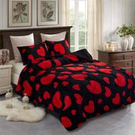 🔥 jml fleece blanket - super soft warm, korean style reversible printed winter borrego blanket - 3-pieces sherpa blanket (black red heart, king size 79x91) logo