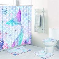 🧜 4 piece mermaid shower curtain set with non-slip rugs, toilet lid cover, and bath mat - colorful coral starfish shower curtains with 12 hooks, ocean fabric shower curtains for bathroom logo