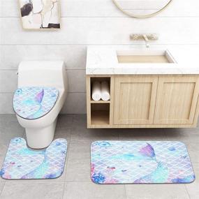 img 1 attached to 🧜 4 Piece Mermaid Shower Curtain Set with Non-Slip Rugs, Toilet Lid Cover, and Bath Mat - Colorful Coral Starfish Shower Curtains with 12 Hooks, Ocean Fabric Shower Curtains for Bathroom