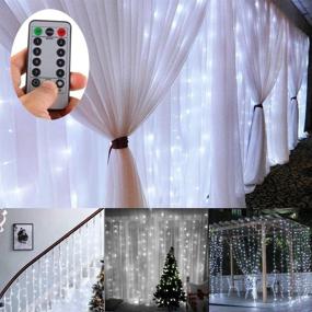 img 3 attached to 🌟 Enhance any Occasion with Battery Operated 300 LED Curtain String Lights - Remote Controlled, Timer Included! Perfect for Weddings, Christmas, and Camping (9.8×9.8ft, Dimmable, Cool White)