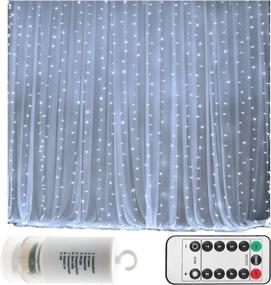 img 4 attached to 🌟 Enhance any Occasion with Battery Operated 300 LED Curtain String Lights - Remote Controlled, Timer Included! Perfect for Weddings, Christmas, and Camping (9.8×9.8ft, Dimmable, Cool White)