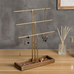 img 2 attached to 📿 MyGift Gold Jewelry Stand: Stylish 3-Tier Metal Organizer with Wooden Ring Tray