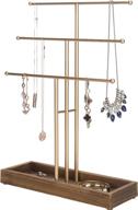 📿 mygift gold jewelry stand: stylish 3-tier metal organizer with wooden ring tray logo