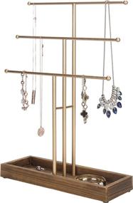 img 4 attached to 📿 MyGift Gold Jewelry Stand: Stylish 3-Tier Metal Organizer with Wooden Ring Tray