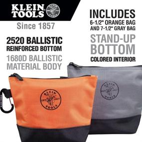 img 3 attached to Klein Tools 55470 Utility Bag, Stand-Up Zipper Tool Bags, Durable 1680d Ballistic Weave, Reinforced Bottoms, Orange/Black, Gray/Black, Pack of 2