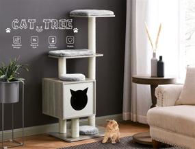 img 1 attached to Sweet Barks Stylish Wood Modern Cat Tree | Multi-Level Cat Tower 🐱 Condo | Cat Activity Tower with Scratching Posts | Removable/Washable Mats (Base Tower)