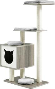 img 4 attached to Sweet Barks Stylish Wood Modern Cat Tree | Multi-Level Cat Tower 🐱 Condo | Cat Activity Tower with Scratching Posts | Removable/Washable Mats (Base Tower)