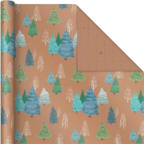 img 1 attached to 🎁 Sustainable Kraft Gift Wrap - Hallmark Holiday Collection (3 Rolls, 90 sq. ft. total) Wintry Nature Theme: White Snowflakes, Blue and Green Foliage, Christmas Trees with Cut Lines on Reverse