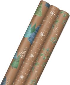 img 4 attached to 🎁 Sustainable Kraft Gift Wrap - Hallmark Holiday Collection (3 Rolls, 90 sq. ft. total) Wintry Nature Theme: White Snowflakes, Blue and Green Foliage, Christmas Trees with Cut Lines on Reverse