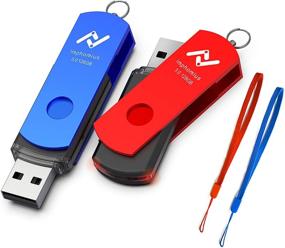 img 4 attached to 💽 Imphomius 128ГБ Металлический USB 3.0 флеш-накопитель с брелоком, светодиодным светом и шнурками - 2 штуки (синий и красный)