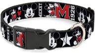 🔴 buckle-down classic mickey mouse 1928 collage dog collar: adjustable sizes for small, medium, large dogs - black, white, red logo