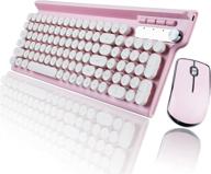 qudodo wireless keyboard and mouse combo - 2.4g usb full size waterproof typewriter keyboard with cute round retro aesthetic design - for computer, pc, desktops, laptop, mac (pink + mouse) logo