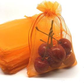 img 2 attached to 🎁 Set of 100 4x6 Inches Orange Drawstring Organza Gift Candy Bags for Wedding Favors