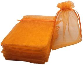 img 3 attached to 🎁 Set of 100 4x6 Inches Orange Drawstring Organza Gift Candy Bags for Wedding Favors