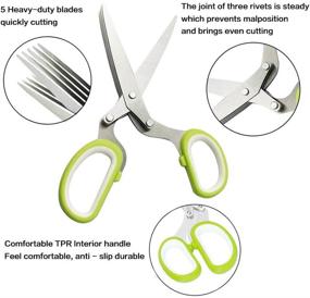 img 1 attached to 🔪 OHENNY Тяжелые кухонные ножницы и ножницы для травы Herb Stripper Set, комбинированные ножницы из нержавеющей стали, 5-лезвийный травяной резак, идеальные для мяса, птицы, овощей, садов и готовки