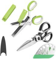 🔪 ohenny тяжелые кухонные ножницы и ножницы для травы herb stripper set, комбинированные ножницы из нержавеющей стали, 5-лезвийный травяной резак, идеальные для мяса, птицы, овощей, садов и готовки логотип