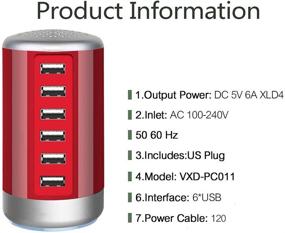 img 1 attached to 🔌 Red Universal USB Charging Station - 6-Port Desktop Charger for iPhone, iPad, Tablets, Smartphones, and More