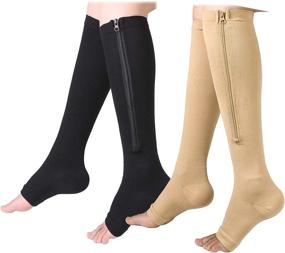 img 4 attached to 🧦 Bropite Zipper Compression Socks - 2 Pairs of Calf Knee High Stockings with Open Toe for Walking, Running, and Sports