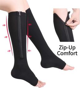 img 1 attached to 🧦 Bropite Zipper Compression Socks - 2 Pairs of Calf Knee High Stockings with Open Toe for Walking, Running, and Sports