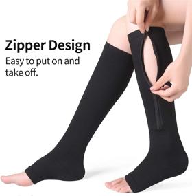 img 3 attached to 🧦 Bropite Zipper Compression Socks - 2 Pairs of Calf Knee High Stockings with Open Toe for Walking, Running, and Sports