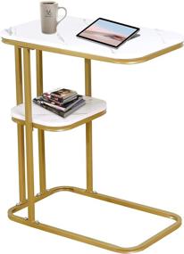 img 4 attached to 🪑 Small Side Table: White Marble Gold End Table for Small Spaces - C Shaped Tall Narrow Couch Bedside Tables with Storage Shelves - Slim Snack Accent Table for Laptop, Sofa, Couch Eating - Living Room Essential