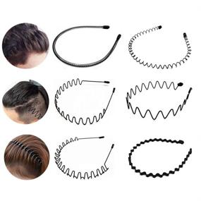 img 4 attached to 🎧 Set of 6 Metal Wavy Hairbands - Sports Fashion Headbands for Unisex Hair. Elastic, Non-Slip, Simple Headwear Accessories in Black.