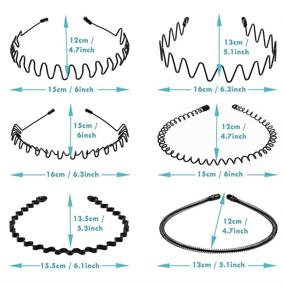 img 3 attached to 🎧 Set of 6 Metal Wavy Hairbands - Sports Fashion Headbands for Unisex Hair. Elastic, Non-Slip, Simple Headwear Accessories in Black.