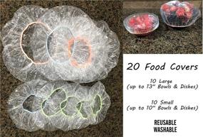 img 1 attached to 🍽️ ALAZCO Pack of 20 Clear Plastic Reusable Elastic Bowl Covers for Food Storage, Picnic Leftovers | 10 Large (up to 13") & 10 Small (up to 10") Bowl/Plate Dish