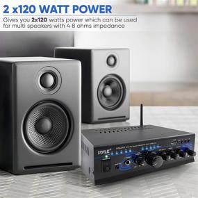 img 2 attached to 🔊 Переносной домашний Bluetooth аудио усилитель мощности - 2X120 Вт, 2 канала, объемный стерео ресивер с USB - усиленный сабвуфер, динамик CD DVD, MP3, iPhone, телефон, театр, PA система - Pyle PTAU45