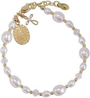 💎 exquisite 14k gold-plated bracelet with cultured pearls, miraculous, and cross - ideal baptism, christening or first communion gift for girls (6-12 years) logo