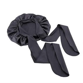 img 1 attached to Black Wide Band Satin Bonnet Cap for Women - Silky Bonnet for Curly Hair and Sleeping