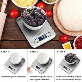 img 2 attached to 🍽️ KitchenTour Food Scale: 5kg/11lb Multifunction, Precise 1g/0.01oz Graduation - Stainless Steel Platform, Backlit LCD Display for Cooking, Baking, and Mails - Silver