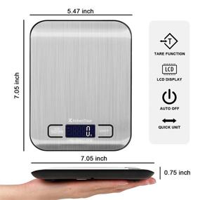 img 3 attached to 🍽️ KitchenTour Food Scale: 5kg/11lb Multifunction, Precise 1g/0.01oz Graduation - Stainless Steel Platform, Backlit LCD Display for Cooking, Baking, and Mails - Silver