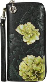 img 4 attached to 👜 WILD WORLD Leather Wrist Wallet and Embossed Purse for Women (Millennium Flower- Golden): Stylish & Convenient Accessory for Modern Women