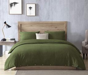 img 4 attached to 🛏️ EXQ Home Olive Green Cotton Duvet Cover Set - Full/Queen Size, 3 Pcs Vintage Comforter Bedding with Button Closure (Breathable & Super Soft)