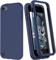 📱 shockproof silicone ipod touch 7 case with full body protection - built-in screen protector, heavy duty rugged defender cover for apple ipod touch 7th generation (navy blue) logo