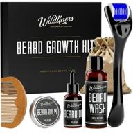 🚀 optimized beard growth kit - premium beard grooming set for men with titanium microneedle beard roller, all-natural beard oil, wash, balm for hair growth & wooden comb, growth guide, travel pouch - ideal gifts for men logo