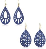 🌿 wuweijiajia 2 pairs handmade lightweight boho natural wooden teardrop shape dangle drop earrings sets: statement geometry hollow wood water drop earrings jewelry gifts for women and girls logo