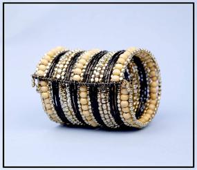 img 1 attached to Exquisite Tribal Chic Black Bead and Metal Spiral Cuff/Bracelets for Girls and Women: Dazzling Fashion Accessory