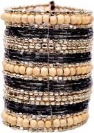 exquisite tribal chic black bead and metal spiral cuff/bracelets for girls and women: dazzling fashion accessory logo