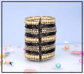 img 2 attached to Exquisite Tribal Chic Black Bead and Metal Spiral Cuff/Bracelets for Girls and Women: Dazzling Fashion Accessory