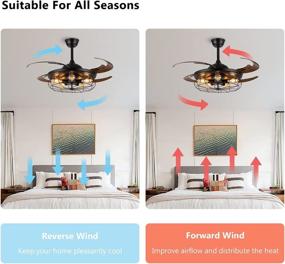 img 1 attached to 🏺 SILJOY Industrial Ceiling Fan with Retractable Blades & Vintage Cage, 48 Inch, Black - Perfect for Dining, Living & Bedroom Spaces!