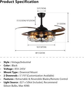 img 3 attached to 🏺 SILJOY Industrial Ceiling Fan with Retractable Blades & Vintage Cage, 48 Inch, Black - Perfect for Dining, Living & Bedroom Spaces!