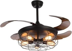 img 4 attached to 🏺 SILJOY Industrial Ceiling Fan with Retractable Blades & Vintage Cage, 48 Inch, Black - Perfect for Dining, Living & Bedroom Spaces!