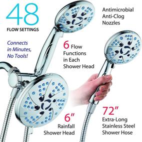 img 3 attached to 💦 AquaCare High Pressure 48-mode 3-way Rainfall & Handheld Shower Head Combo with Antimicrobial Anti-Clog Nozzles, Extra-Long 6ft Stainless Steel Hose, 2nd Wall Bracket, and All Chrome Finish