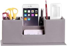 img 3 attached to 🖊️ Grey PUSU Leather Cute Pen Organizer - Pencil Holder, Stand, and Desk Organizer for Office Supplies, Stationery, Business Cards, Phone, and More