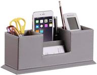 🖊️ grey pusu leather cute pen organizer - pencil holder, stand, and desk organizer for office supplies, stationery, business cards, phone, and more логотип